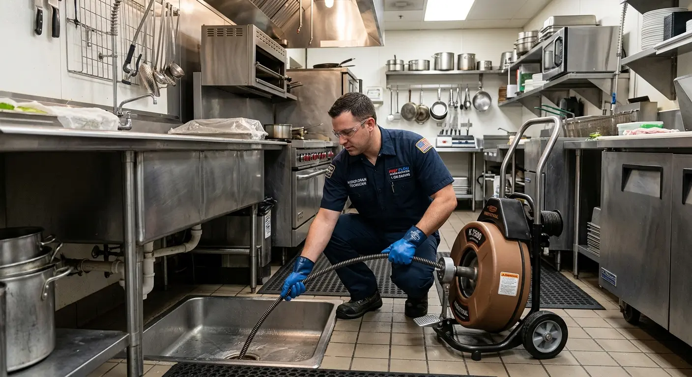 Commercial drain cleaning service in a restaurant kitchen in Laurel